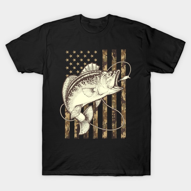 Fishing Camo USA Flag Camouflage Fisherman T-Shirt by monolusi